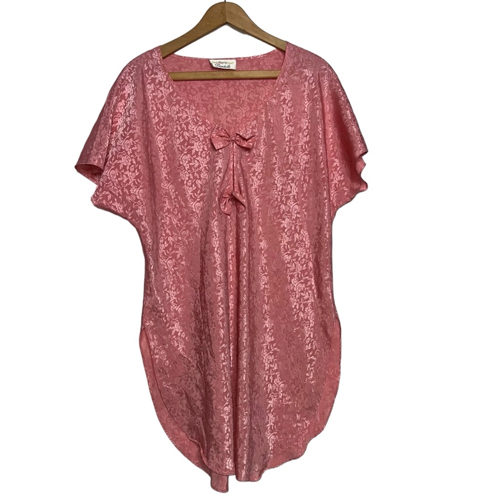 Vintage 90s Dentelle Romantic Dreamy Pink Bow Satin Floral Nightgown